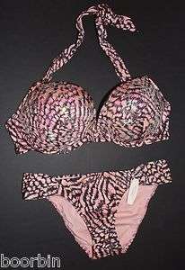 Victorias Secret Miraculous Bombshell Shimmer Pink Tiger Bikini Set 