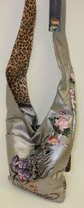   Wild Fleur Gardenia Cross Body Bag Silver Leopard Print Tattoo  