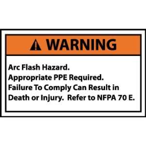 Warning, Arc Flash Hazard .., 3X5, Adhesive Vinyl, 5/Pk:  