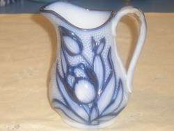 Flow Blue with Copper Gaudy Lustre Pitcher Tulips  