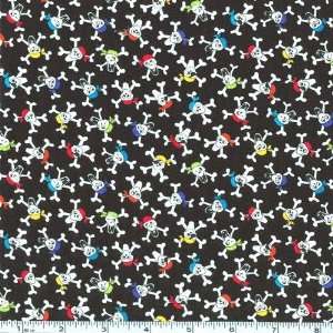  45 Wide Jolly Roger Black Fabric By The Yard: Arts 