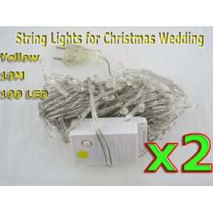  2 Pieces Hot Sale Waterproof Yellow 10m 100 LED String 