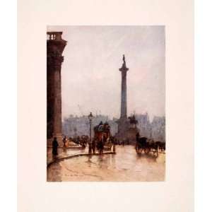  1910 Print Trafalgar Square Nelsons Column Statue Charles 