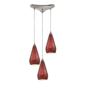   Light Pendant In Satin Nickel With Ruby Crackle
