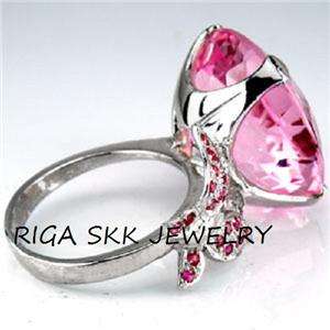 EXCELLENT PINK TOPAZ & RED RUBY SOLID STERLING SILVER WOMAN RING 