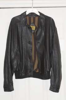 Authentic Mens Fendi Black Leather Jacket Knit Waistband $1,450 