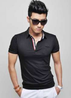 Mens Stand Collar Slim Fit Designer Dress Casual Tee T shirt Polo 
