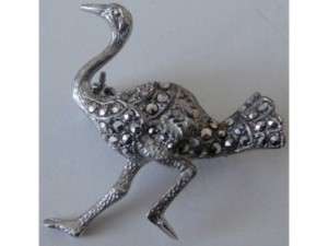 Art Deco Sterling Silver Marcasite Ostrich Brooch  