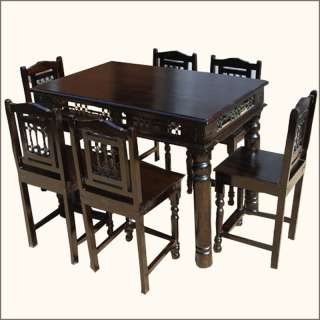 Unique 7Pcs Pub Counter Height Wood Kitchen Dining Room Table 6 Person 