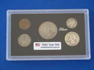 1942 UNITED STATES FIVE COIN SILVER WARTIME YEAR SET  