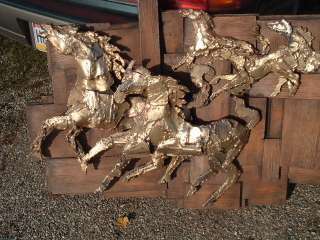 Huge 60s 3D Wall Sculpture Wild Racing Horses Eames Mid Century 
