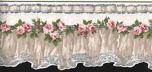 WALLPAPER BORDER LACY FLORAL SCALLOPED  