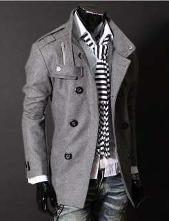   Warm Coat Jacket Stylish Woolen Double Pea Trench Topcoat Outwear