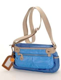 FOSSIL Damen Handtasche Umhängetasche aus blauem Nylon mit grauem 