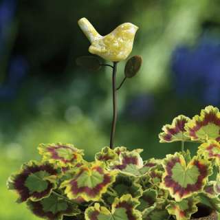 Ceramic Yellow Bird Plant Pick Garden Art by A.Graffiti  