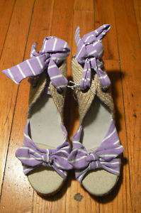 Old Navy Womens Purple & White Ankle Tie Espadrille Wedges Size 8 NWOB 