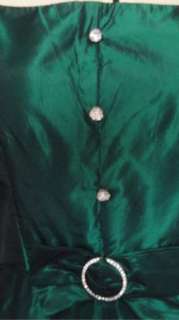 Dazzling Vintage Emerald Green Taffeta Party Dress Rhinestone Buttons 