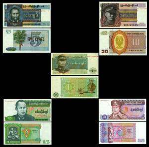 Burma   Myanmar SET #1 P 56,57,58,62,63 Unc. Banknotes  