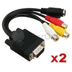 2X PC Computer VGA to TV S Video RCA AV 3 Adapter Cable  
