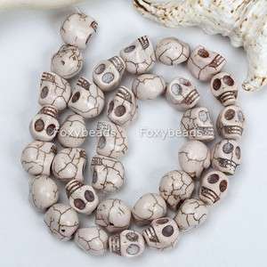 White Turquoise Howlite Skull Carved Loose Beads 15.5L  