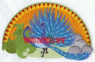 INDIA PEACOCK   2 EMBROIDERED HAND TOWELS by Susan  