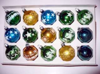   CHRISTMAS GLASS STENCILED TREE ORNAMENTS MADE IN USA IN BOX  