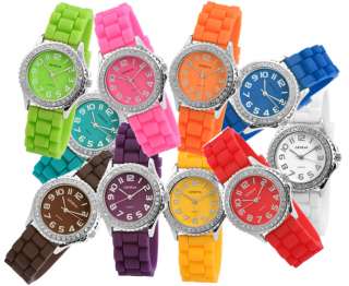 Geneva Watch Damenuhr Uhr Silikonband Strass Armbanduhr verschiedene 