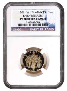 2011 W $5 GOLD U.S ARMY COMMEMORATIVE $5 GOLD PF70 ULTRA CAMEO *EARLY 
