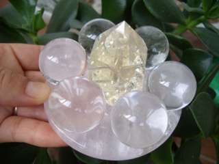 NATURAL CLEAR QUARTZ CRYSTAL SPHERE BALL + POINT+stand  