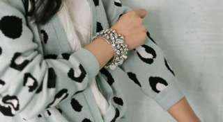 Vintage Rhinestone Crystal Beads Lodestone/Magnet Chain Cuff Bracelet 