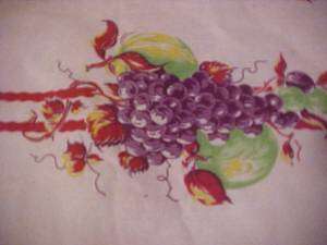 1930s PRINTED BORDER FEEDSACK GRAPES, RED, CURTAIN  