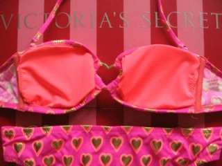   VICTORIAS SECRET Electric Pink Heart Bandeau Bikini XS S & M  