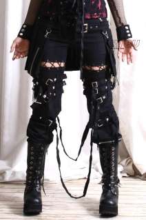 Unisex Industrial Robot Goth Punk Stud Strap Pants/Shorts+Pleated Kilt 
