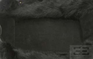 Claudia Firenze Black Embossed Leather Rabbit Fur Lined Handbag  