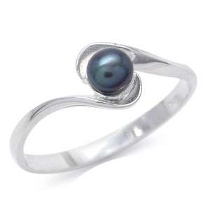 4MM Black or White Pearl 925 Sterling Silver Ring  