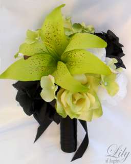   Bouquet Set Decoration Package Silk Flower BLACK GREEN lily  