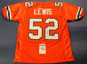 RAY LEWIS AUTOGRAPHED THE UNIVERSITY OF MIAMI HURRICANES JERSEY JSA 
