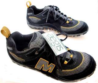NEW MENS BLACK MERRELL RECORD LEATHER WALKING TRAINERS  