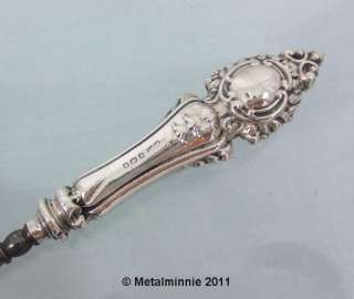NICE QUALITY ANTIQUE SILVER HANDLED LARGE BUTTON HOOK  