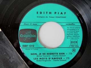   Disque Vinyl 45 tours Edith PIAF Non, je ne regrette rien ESRF 