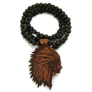  Good Wood Chief Pendant w/36 Wooden Ball Chain BROWN 