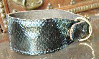 Lined Leather & Snakeskin Saluki Lurcher Collar Blue +  