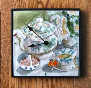   CERAMIC ART TILE CLOCK Wall / Table AFTERNOON TEA Great Gift  