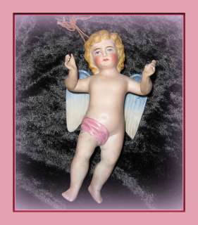   ANGE / PUTTO ANCIEN EN PORCELAINE BISCUIT POLYCHROME