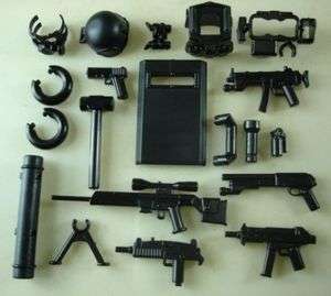   ) custom swat brick helmet weapson gun police army 16 parts for lego