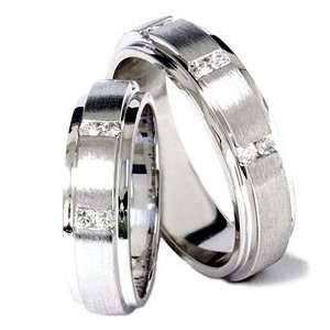   Inc. Matching His Hers Brushed Diamond Wedding Ring White Gold Set   7