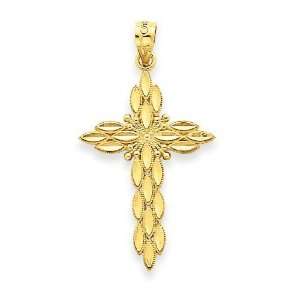  14k Gold Diamond  Cut Polished Cross Pendant Jewelry