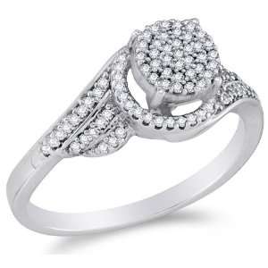 Size 9.5   10K White Gold Diamond Cross Over Engagement Ring   Flower 