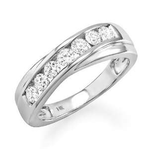 14k White Gold Round Diamond Mens Wedding Anniversary Band Ring (0.90 