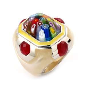   Multi Color Murano Glass Rectangular Ring, Size 7 Alan K. Jewelry